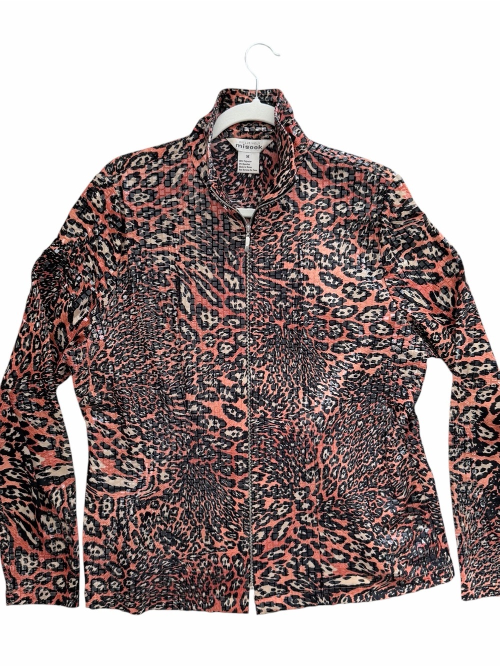 MISOOK ✘ Textured Animal Print Zip Front Light Cheetah Print Jacket Pink Black M